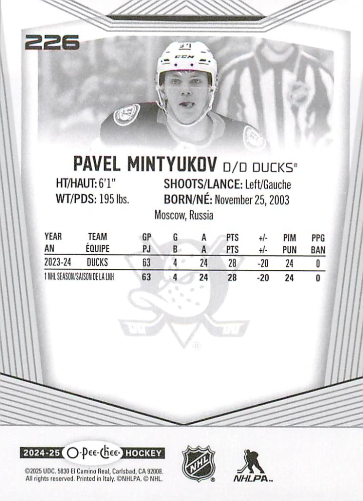 2024-25 UD O-Pee-Chee - Pavel Mintyukov #226