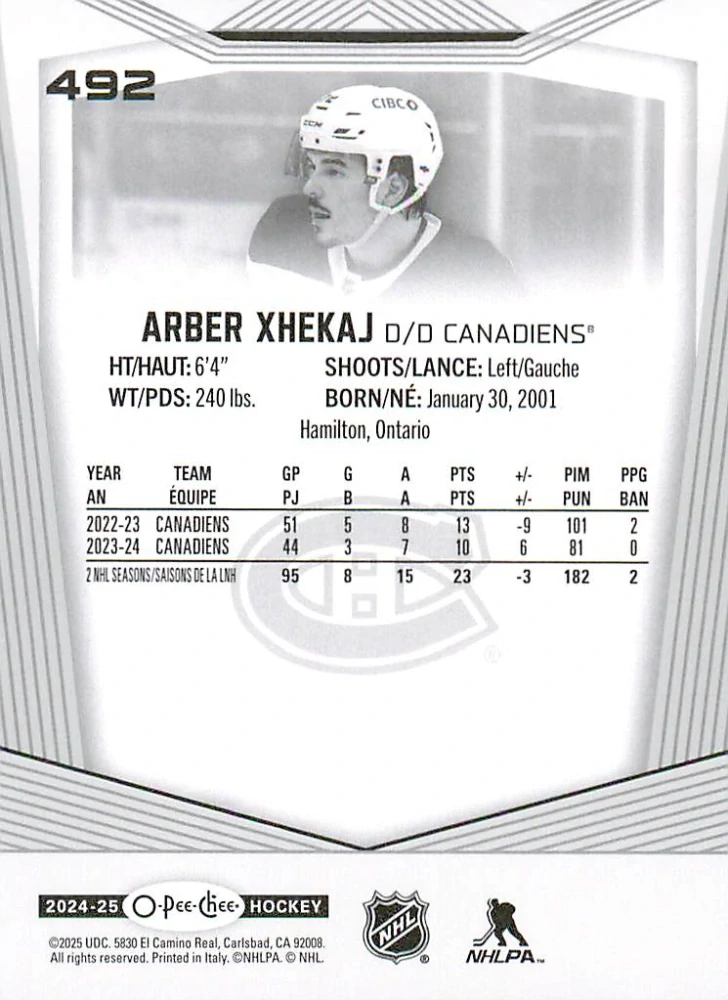 2024-25 UD O-Pee-Chee - Arber Xhekaj #492