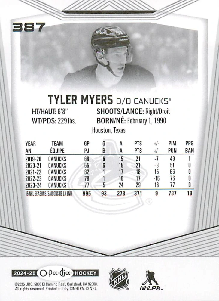 2024-25 UD O-Pee-Chee - Tyler Myers #387