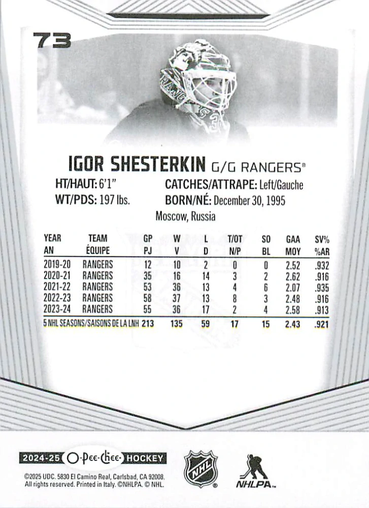 2024-25 UD O-Pee-Chee - Igor Shesterkin #73