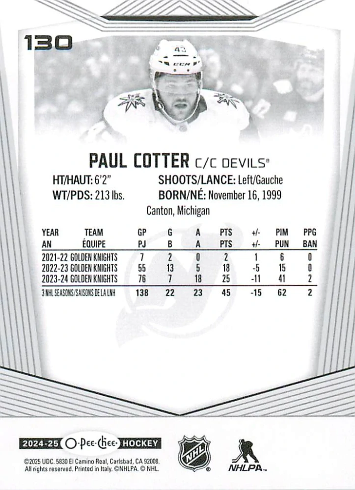 2024-25 UD O-Pee-Chee - Paul Cotter #130