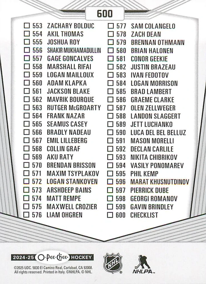2024-25 UD O-Pee-Chee - Checklist 501-600 #600