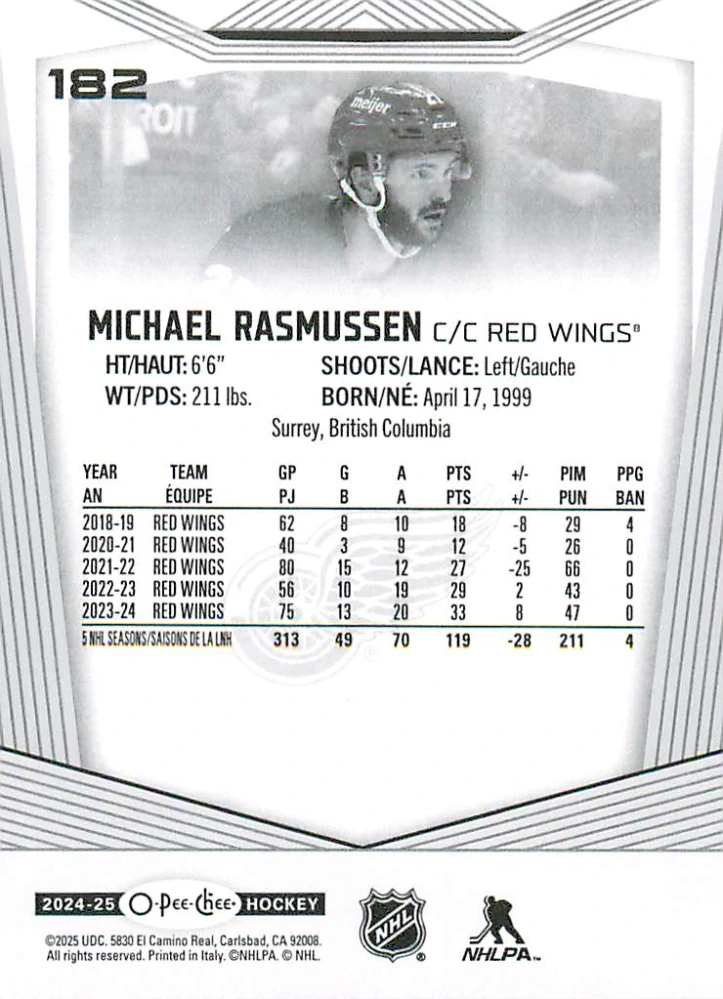 2024-25 UD O-Pee-Chee - Michael Rasmussen #182