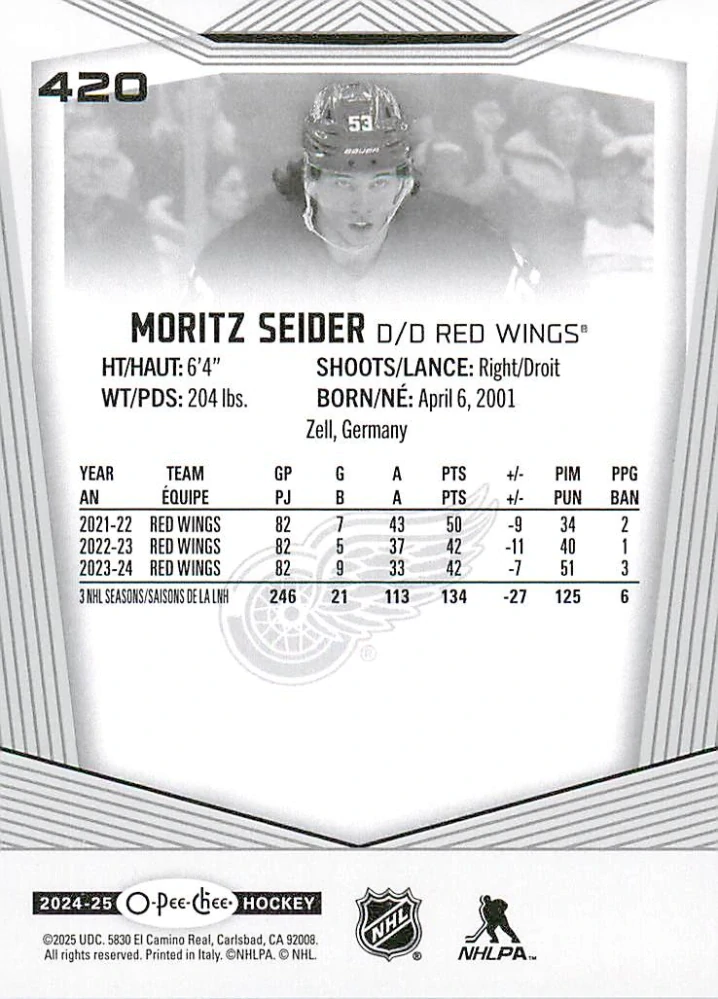 2024-25 UD O-Pee-Chee - Moritz Seider #420