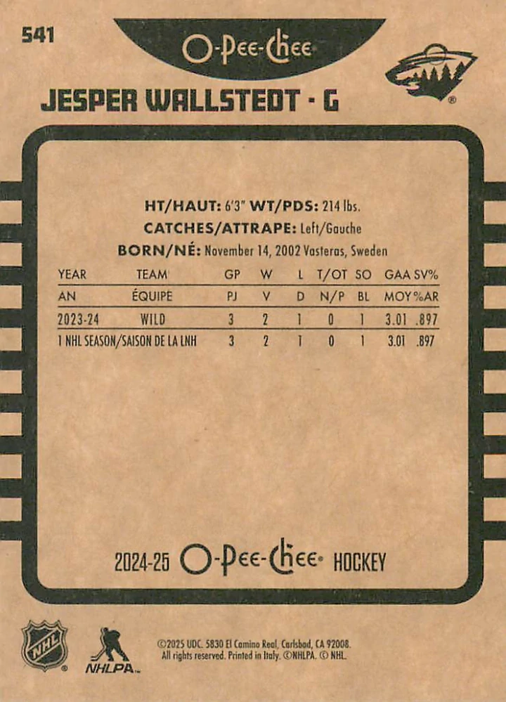 2024-25 UD O-Pee-Chee - Jesper Wallstedt - Retro #541