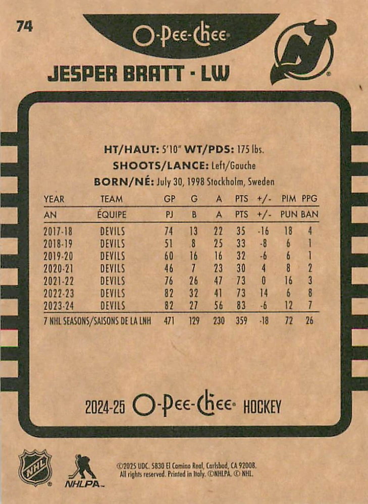 2024-25 UD O-Pee-Chee - Jesper Bratt - Retro #74
