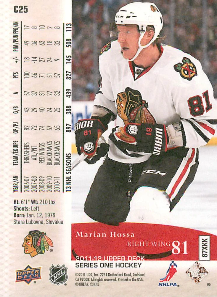 2011-12 UD Series 1 - Marián Hossa - Canvas #C25