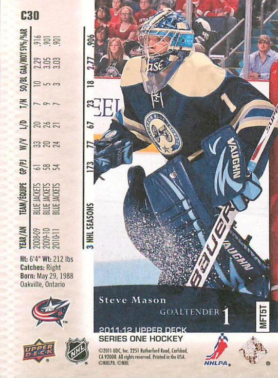 2011-12 UD Series 1 - Steve Mason - Canvas #C30
