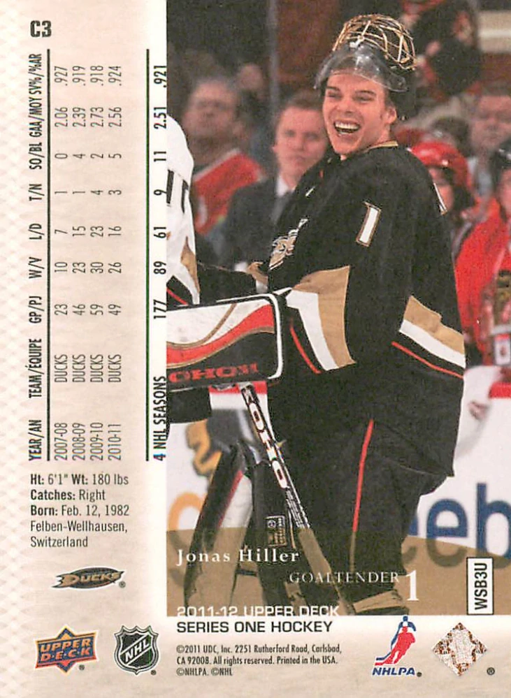 2011-12 UD Series 1 - Jonas Hiller - Canvas #C3
