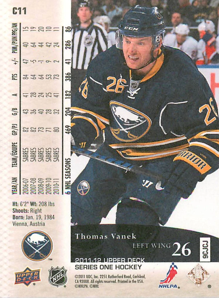 2011-12 UD Series 1 - Thomas Vanek - Canvas #C11