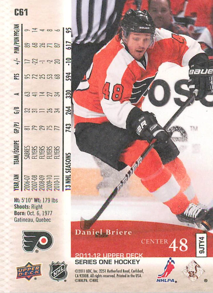 2011-12 UD Series 1 - Daniel Briere - Canvas #C61