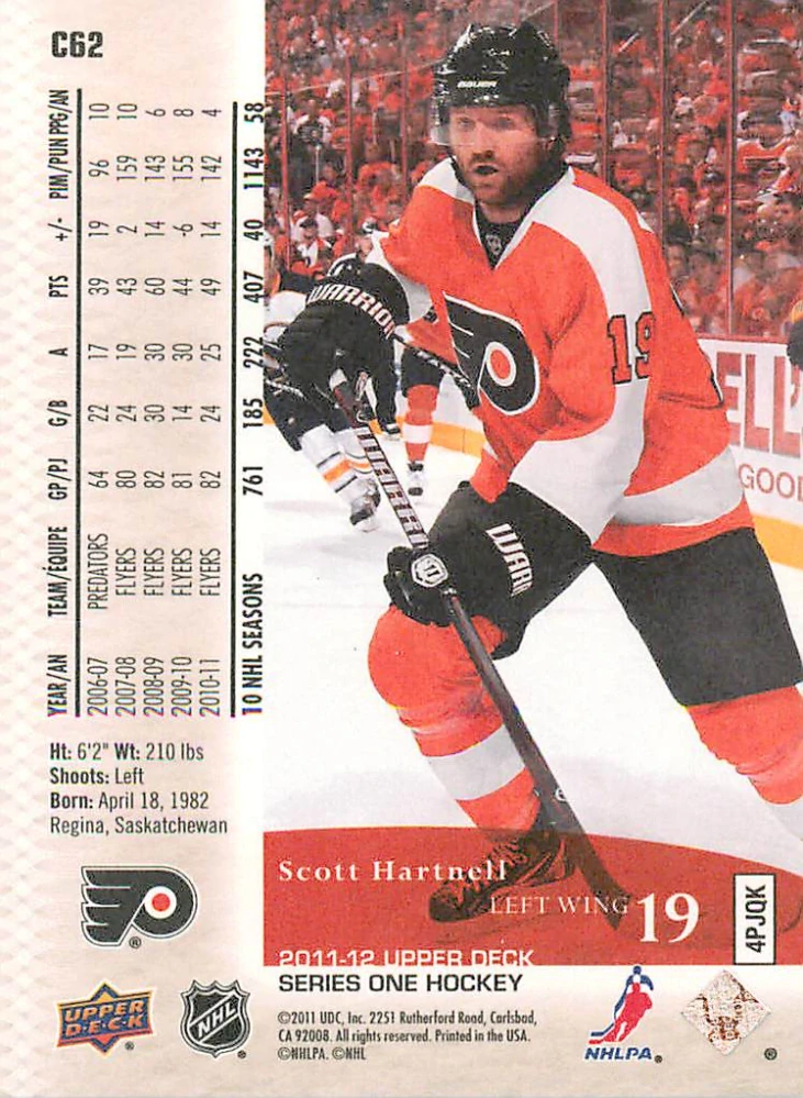 2011-12 UD Series 1 - Scott Hartnell - Canvas #C62