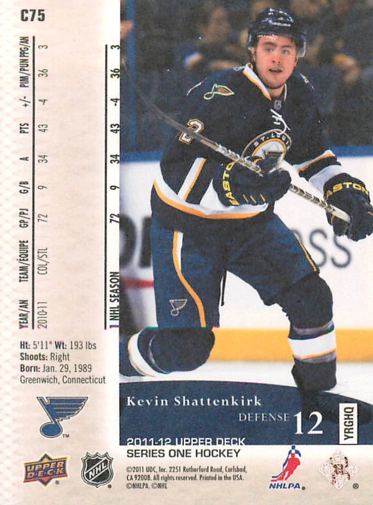 2011-12 UD Series 1 - Kevin Shattenkirk - Canvas #C75