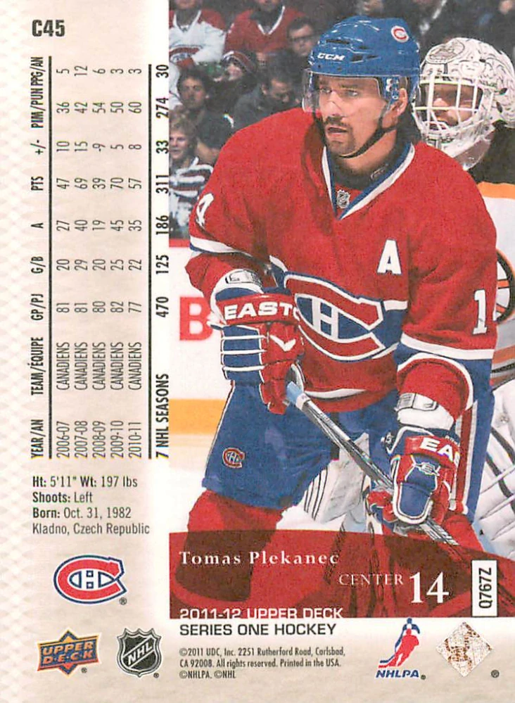 2011-12 UD Series 1 - Tomáš Plekanec - Canvas #C45