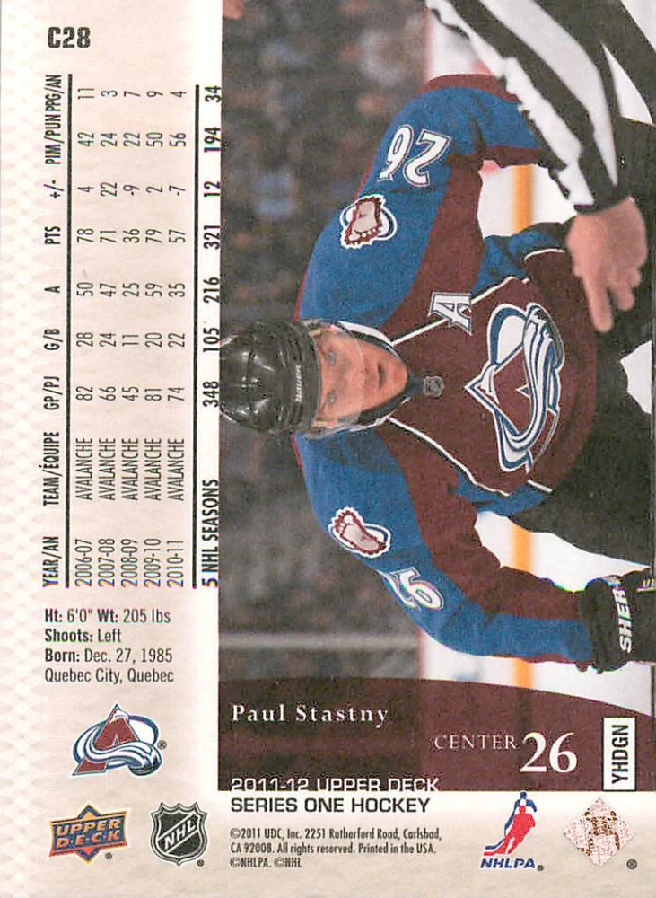 2011-12 UD Series 1 - Paul Stastny - Canvas #C28