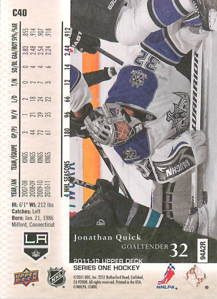 2011-12 UD Series 1 - Jonathan Quick - Canvas #C40