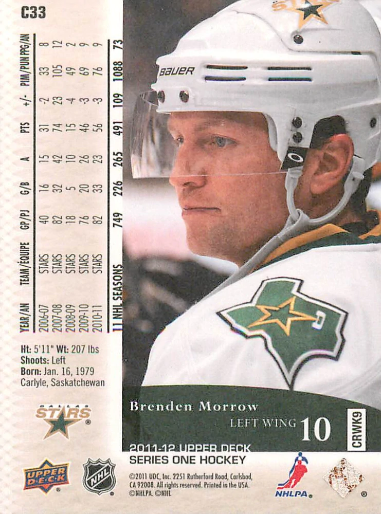 2011-12 UD Series 1 - Brenden Morrow - Canvas #C33