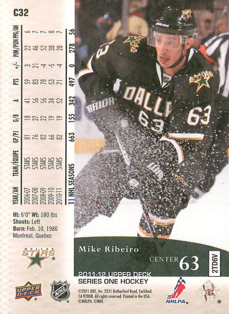 2011-12 UD Series 1 - Mike Ribeiro - Canvas #C32