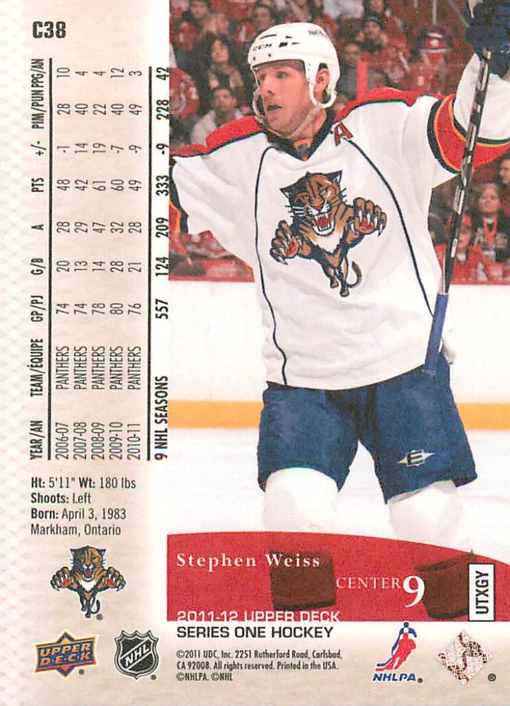 2011-12 UD Series 1 - Stephen Weiss - Canvas #C38