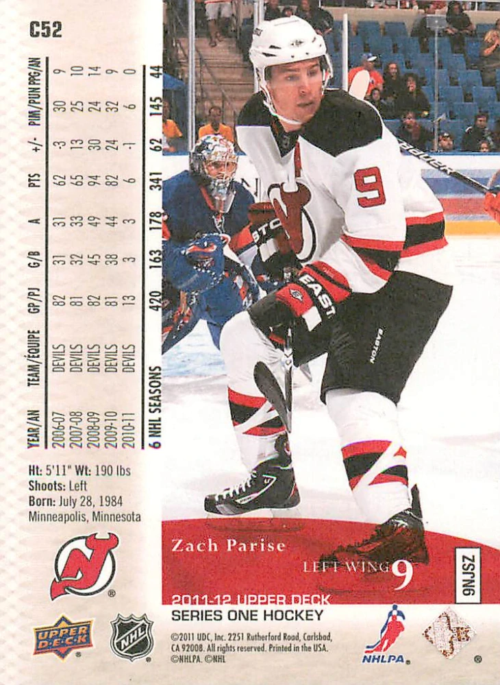 2011-12 UD Series 1 - Zach Parise - Canvas #C52