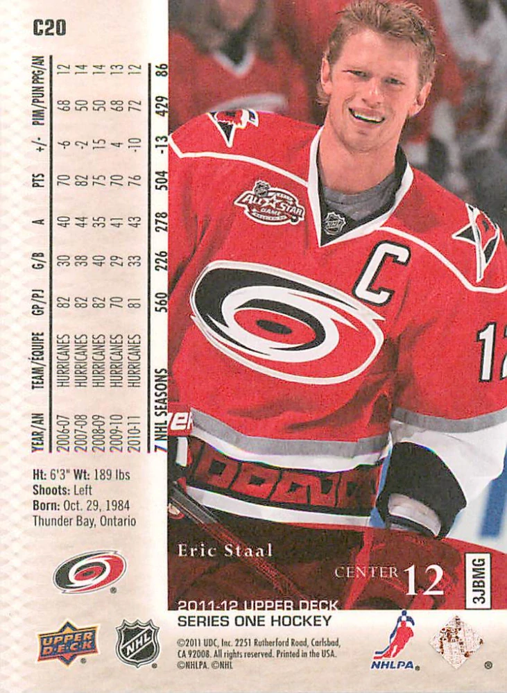 2011-12 UD Series 1 - Eric Staal - Canvas #C20
