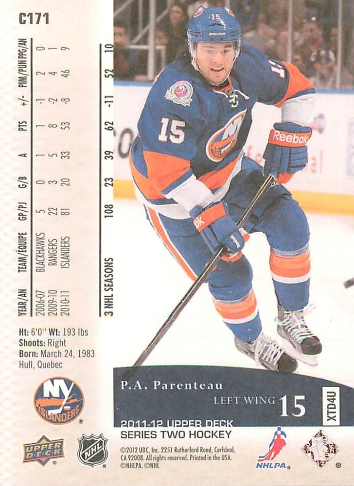 2011-12 UD Series 2 - P.A. Parenteau - Canvas #C171