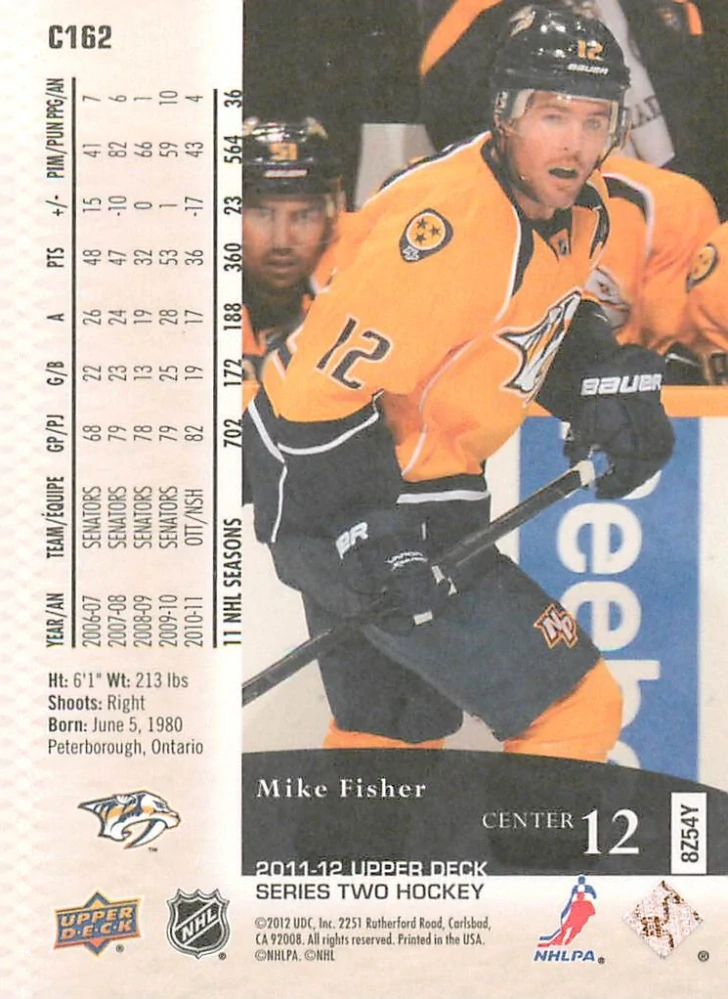 2011-12 UD Series 2 - Mike Fisher - Canvas #C162