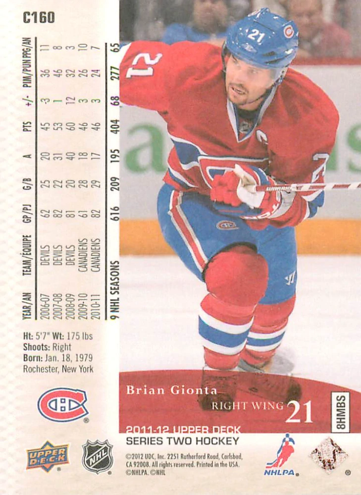 2011-12 UD Series 2 - Brian Gionta - Canvas #C160