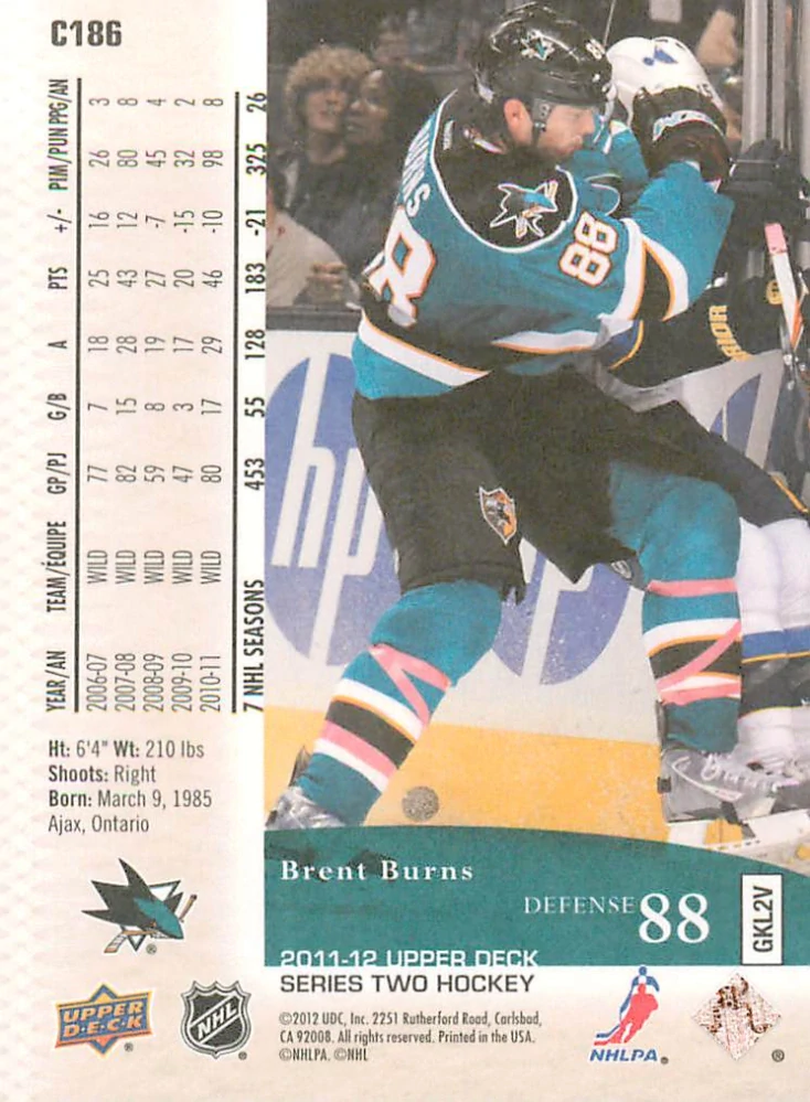2011-12 UD Series 2 - Brent Burns - Canvas #C186