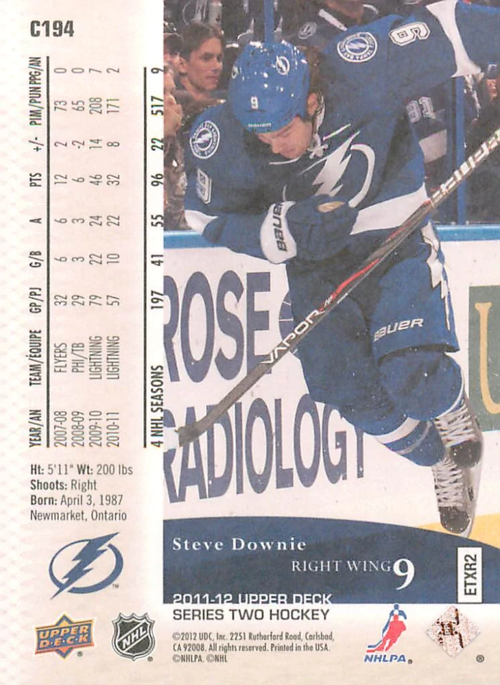 2011-12 UD Series 2 - Steve Downie - Canvas #C194