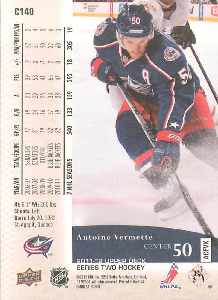 2011-12 UD Series 2 - Antoine Vermette - Canvas #C140