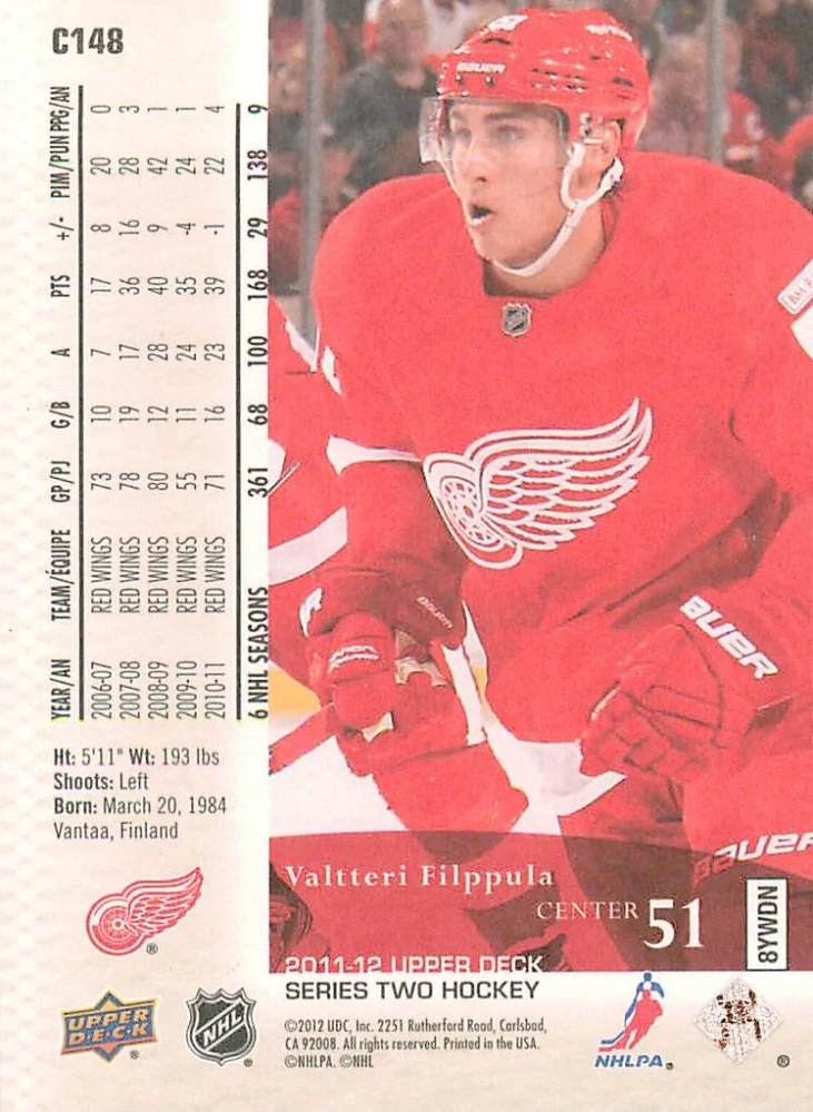2011-12 UD Series 2 - Valtteri Filppula - Canvas #C148