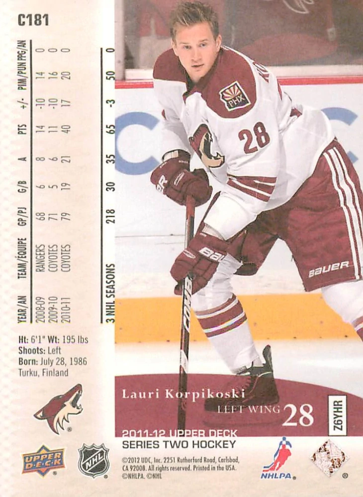 2011-12 UD Series 2 - Lauri Korpikoski - Canvas #C181