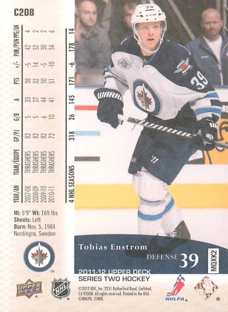 2011-12 UD Series 2 - Tobias Enstrom - Canvas #C208