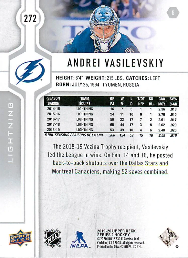 2019-20 UD Series 2 - Andrei Vasilevskiy #272