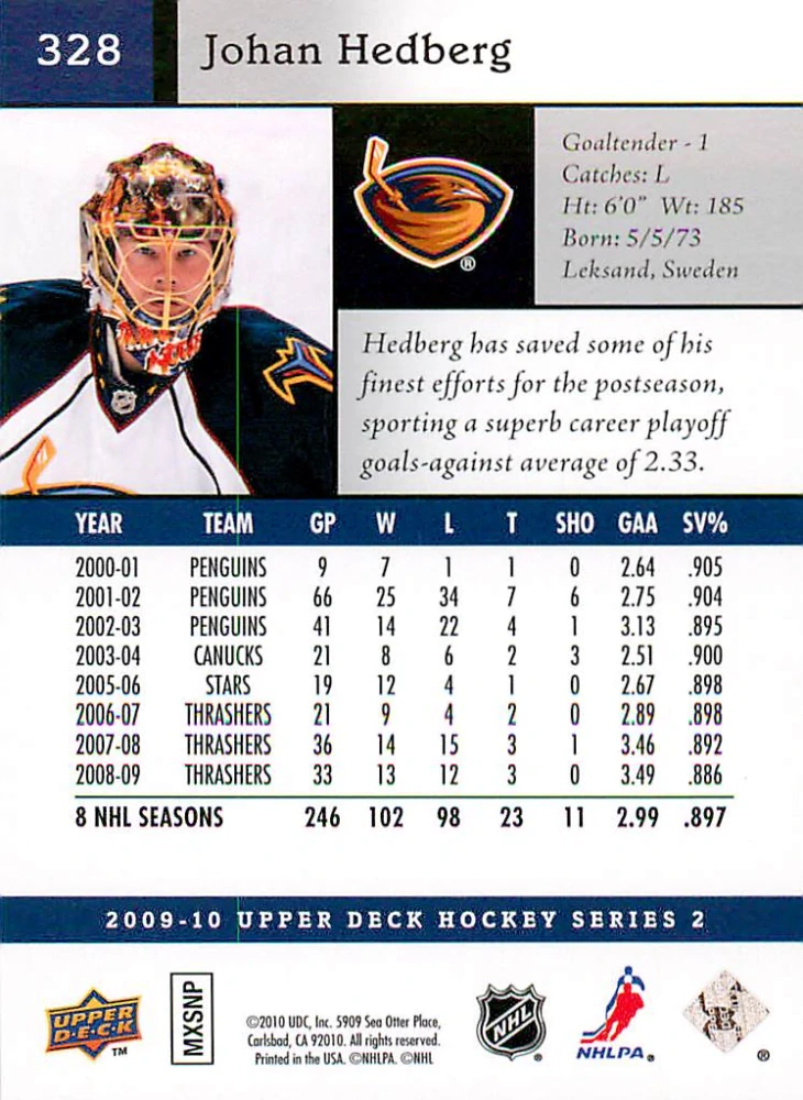 2009-10 UD Series 2 - Johan Hedberg #328