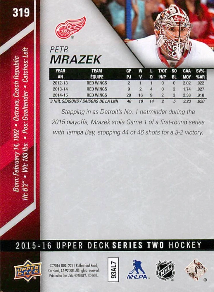 2015-16 UD Series 2 - Petr Mrázek #319