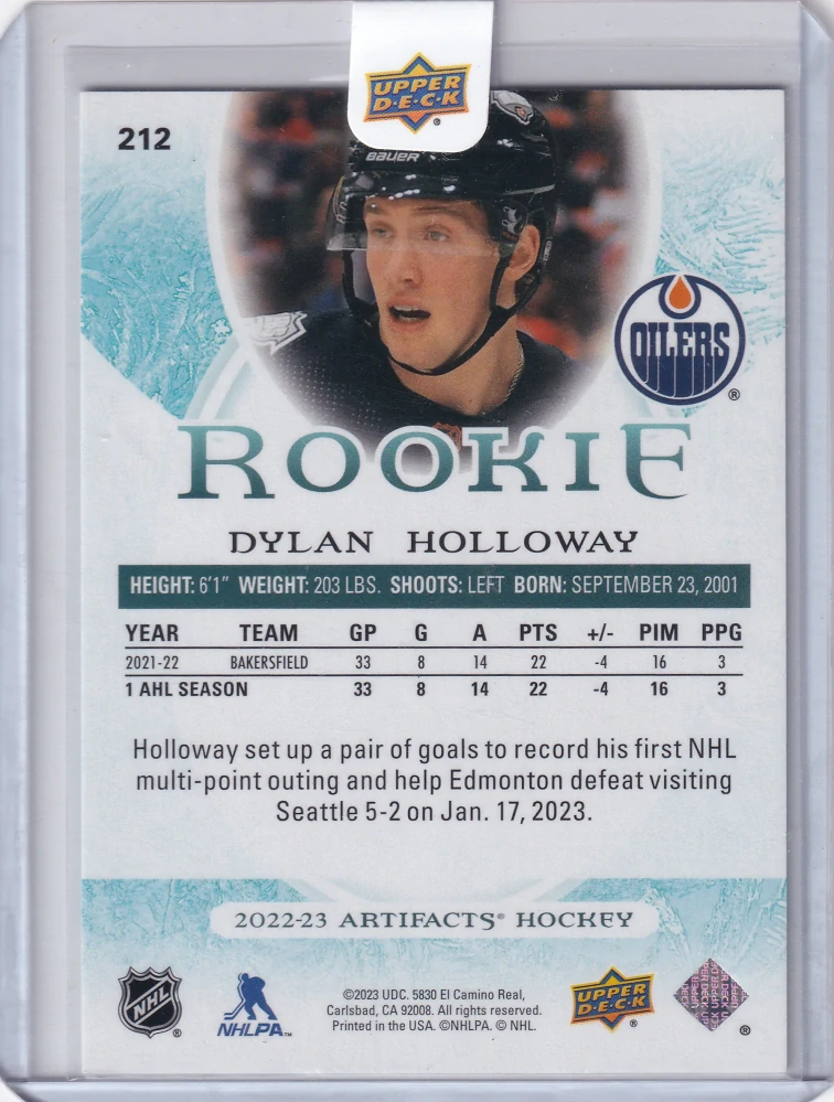 2022-23 UD Artifacts - Dylan Holloway - Rookie /999 #212