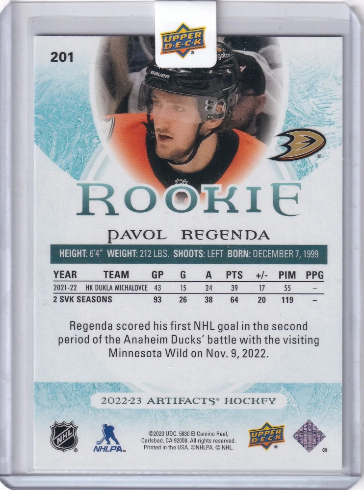 2022-23 UD Artifacts - Pavol Regenda - Rookie /999 #212