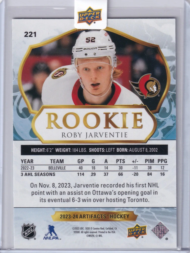 2023-24 UD Artifacts - Roby Jarventie - Rookie /999 #221