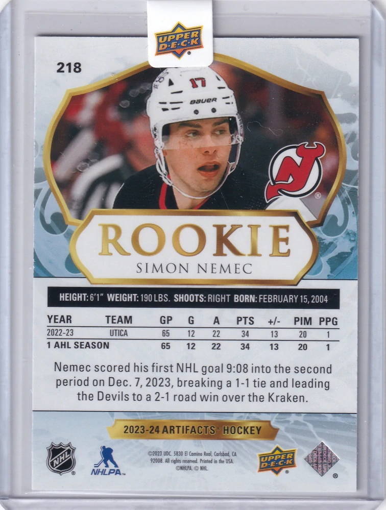 2023-24 UD Artifacts - Šimon Nemec - Rookie /999 #218