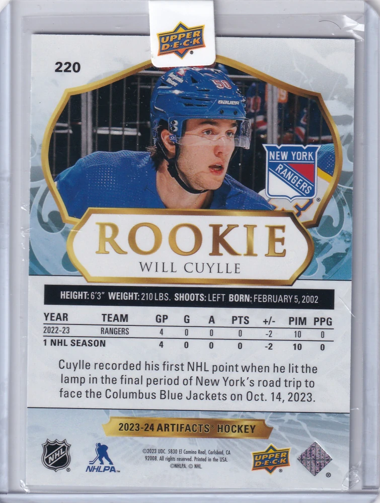 2023-24 UD Artifacts - Will Cuylle - Rookie /999 #220