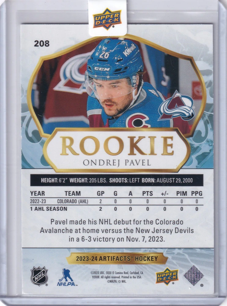 2023-24 UD Artifacts - Ondřej Pavel - Rookie /999 #208
