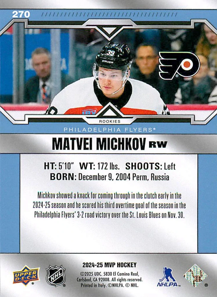 2024-25 UD MVP - Matvei Michkov - Rookie (Redemption) #270
