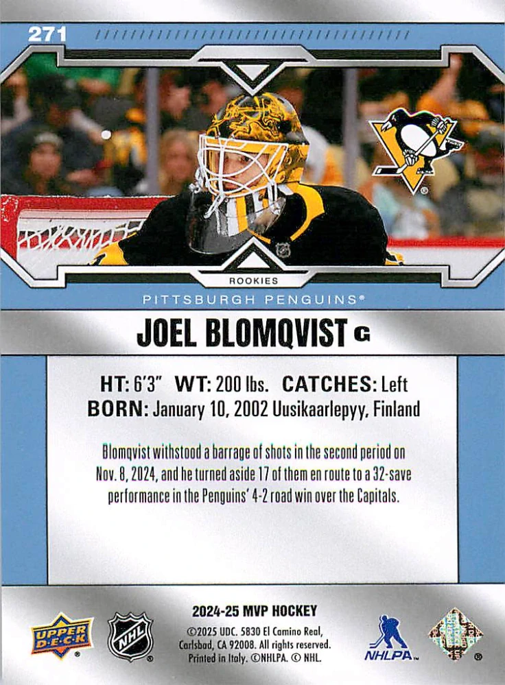 2024-25 UD MVP - Joel Blomqvist - Rookie (Redemption) #271