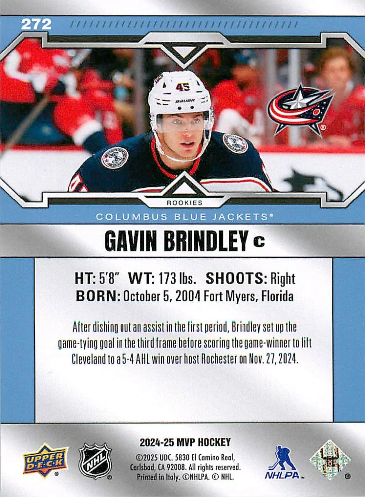 2024-25 UD MVP - Gavin Brindley - Rookie (Redemption) #272