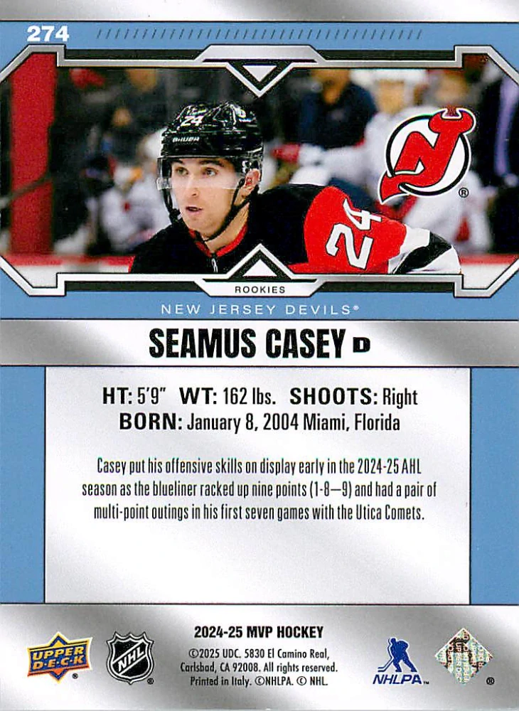 2024-25 UD MVP - Seamus Casey - Rookie (Redemption) #274