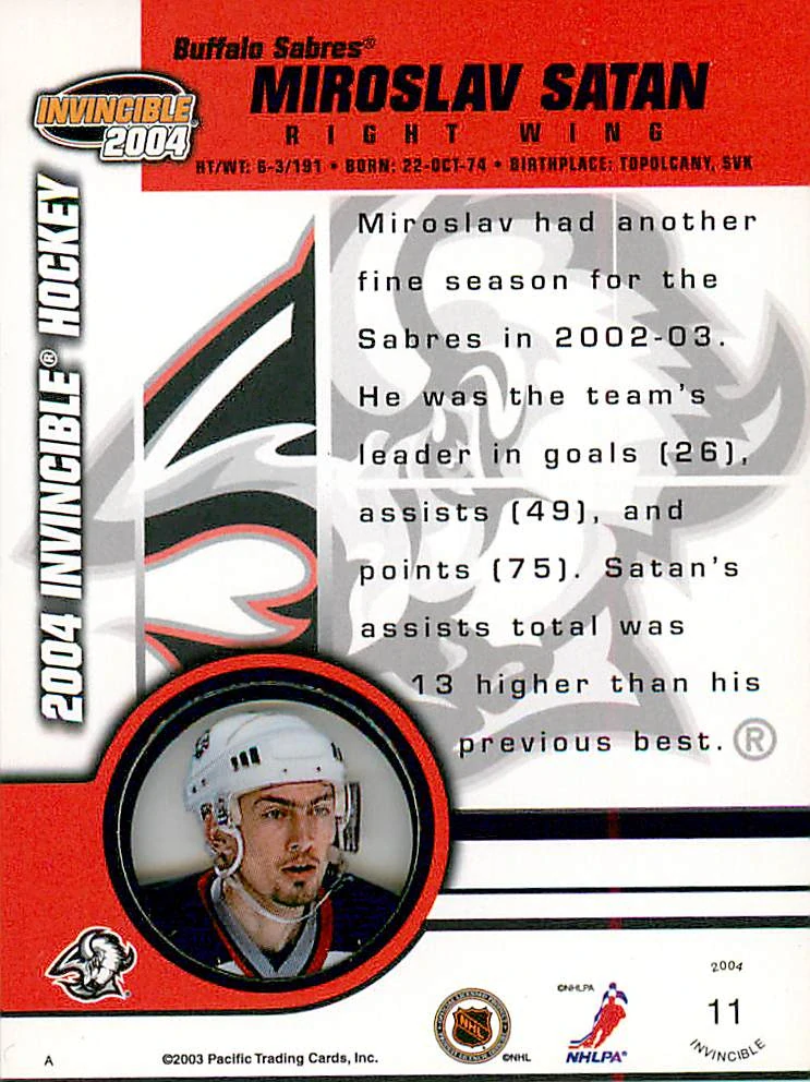 2003-04 Pacific Invincible - Miroslav Šatan #11