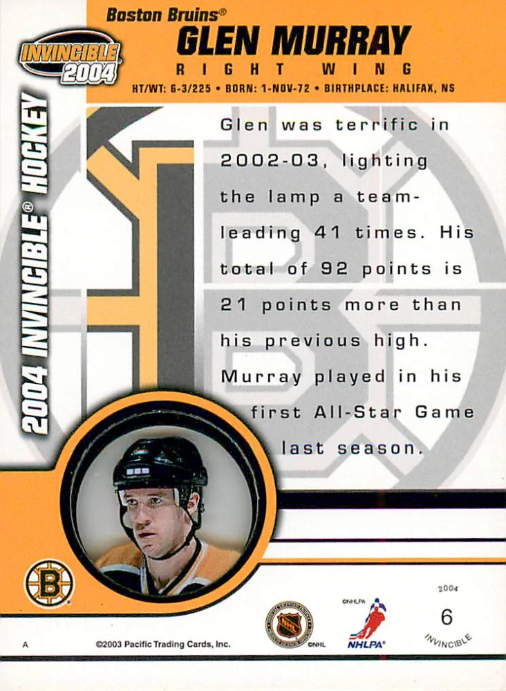 2003-04 Pacific Invincible - Glen Murray #6