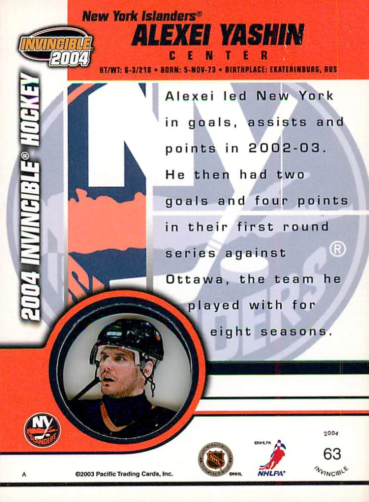 2003-04 Pacific Invincible - Alexei Yashin #63